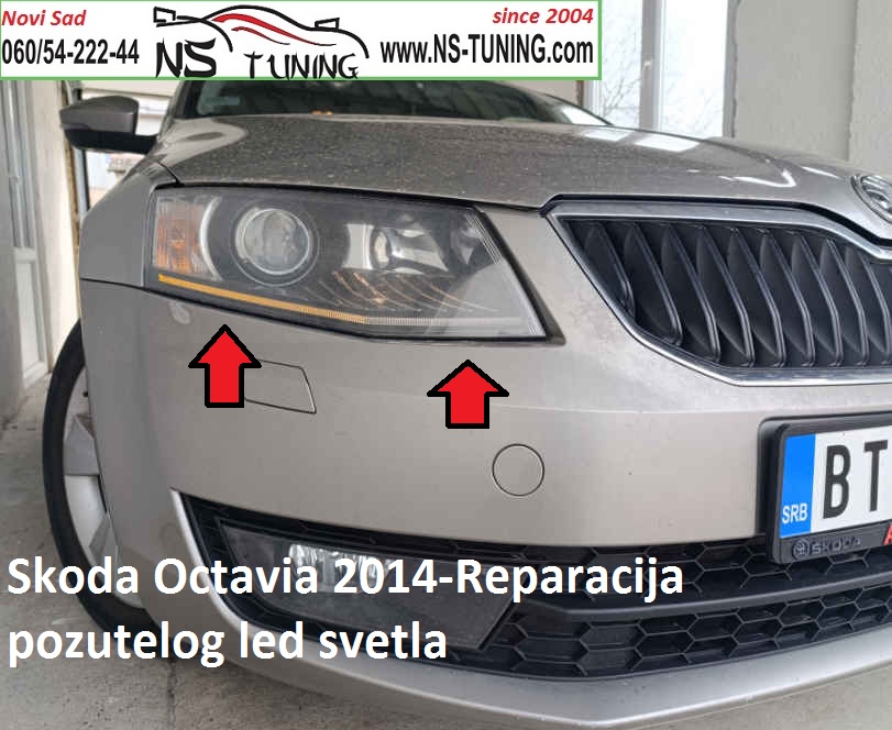 skoda oktavia 2014 2015 zuta traka u faru led reparacija servis fara novi sad ns tuning